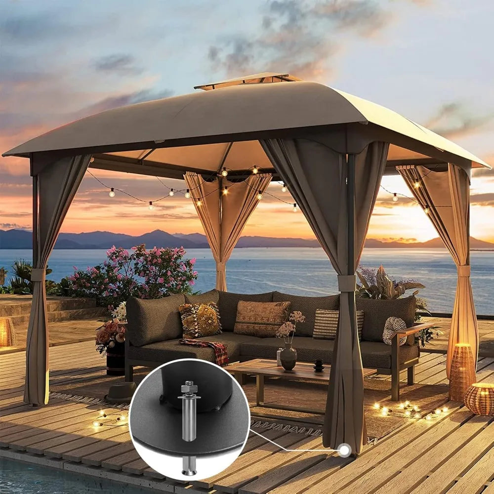 Patio Arc Gazebo Outdoor Canopy Tent 10'x10', Party Tent Shelter with Curtains & Expansion Bolts and Wind-Resistant Ropes for P