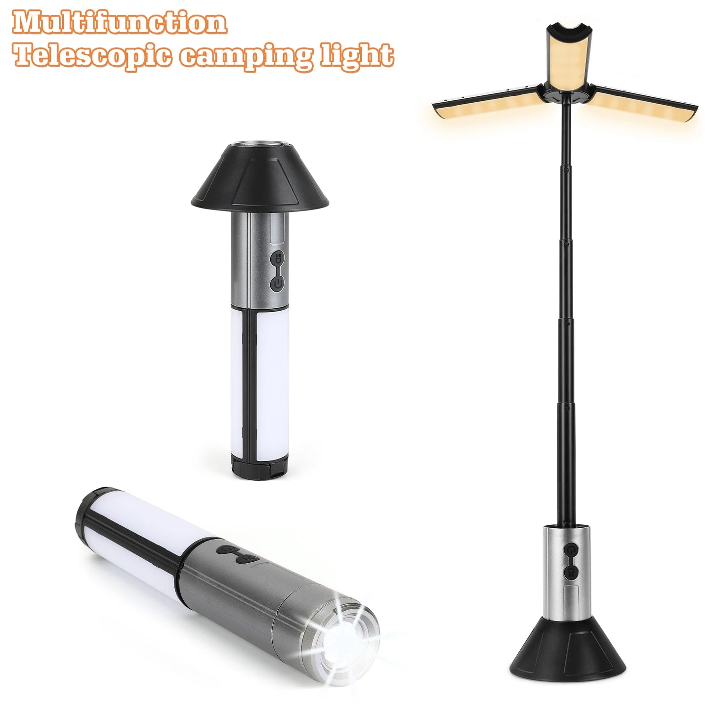 2-in-1 Rechargeable Camping Lantern & Flashlight, Telescopic Design with Hook, Multi-Use Outdoor Emergency & Work Light
