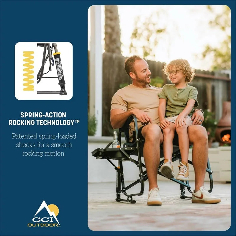 GCI OUTDOOR Freestyle Rocker with Side Table Camping Chair | Portable Folding Rocking Chair with Solid, Durable Armrests