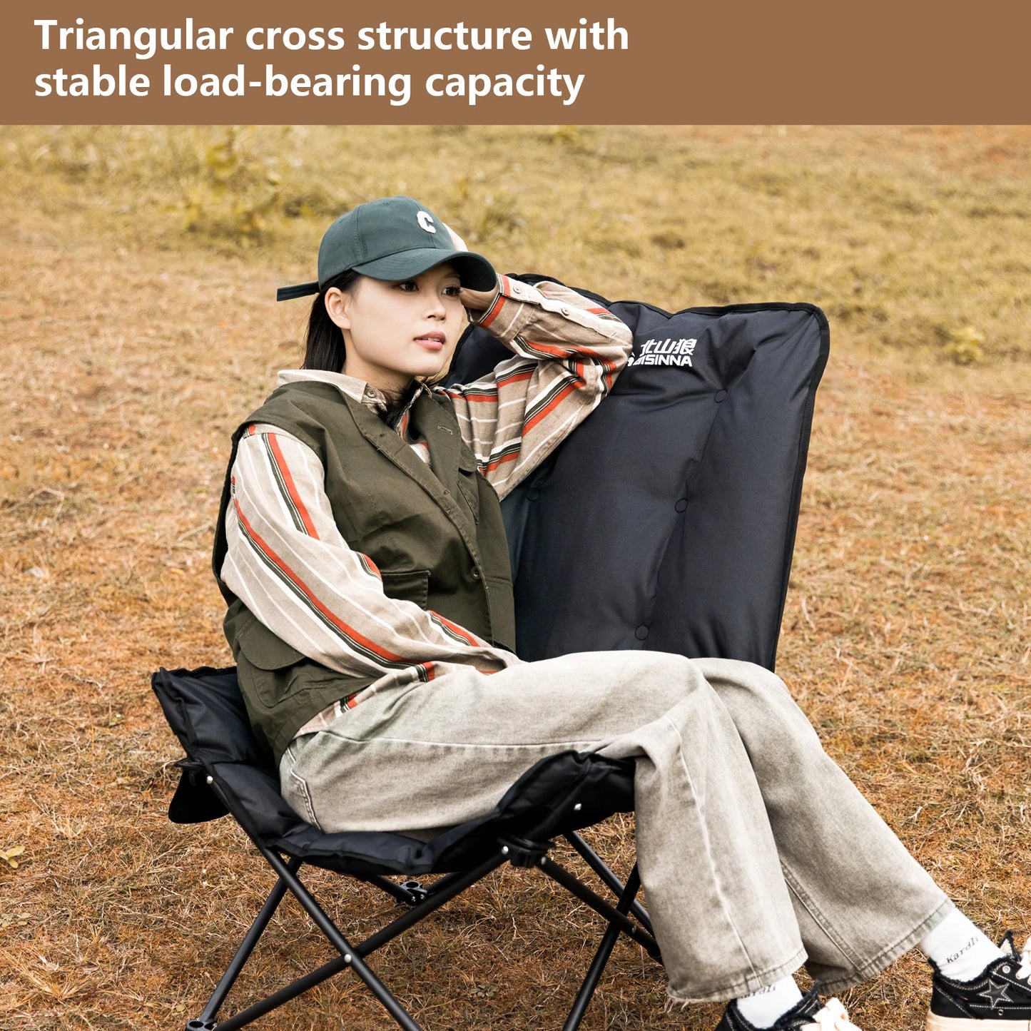 BISINNA Portable Camping Moon Chair High Back Folding Chair Backrest Adjustable Outdoor Leisure Hiking Fishing Picnic