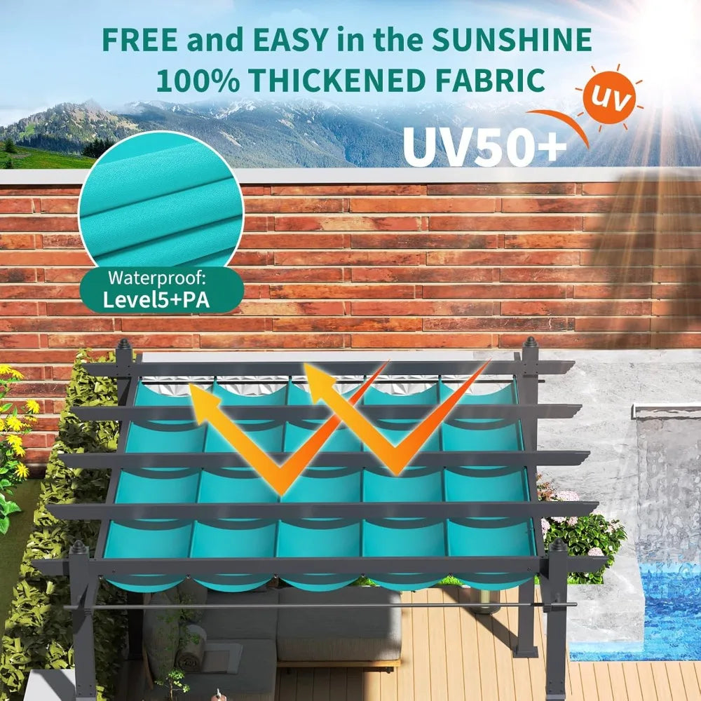 10×13 FT Heavy Duty Aluminum Pergola with Adjustable Canopy & Side Mesh Screen, Rust-Proof Outdoor Gazebo for Patio, Backyard &