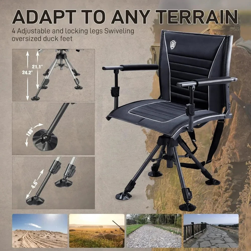 Customizable 360° Silent Swivel Hunting Chair for Blinds, Adjustable Folding Hunting Seats for Outdoor Activities, Fishing, Supp