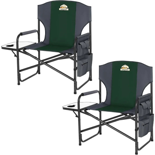 Pair of Heavy-Duty Oversized Directors Folding Chairs Supporting 600 LBS, Outdoor Chairs with Detachable Pocket