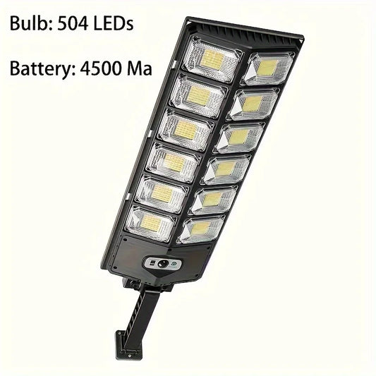 1Pc Ip65 Waterproof Solar Street Light Outdoor 6500K 100000Lm High Brightness 504 Led Solar Parking Lot Light, with Foldable Bracket Solar Flood Light (Wide Angle Motion Sensor Remote Control), for Commercial Area Lighting, C
