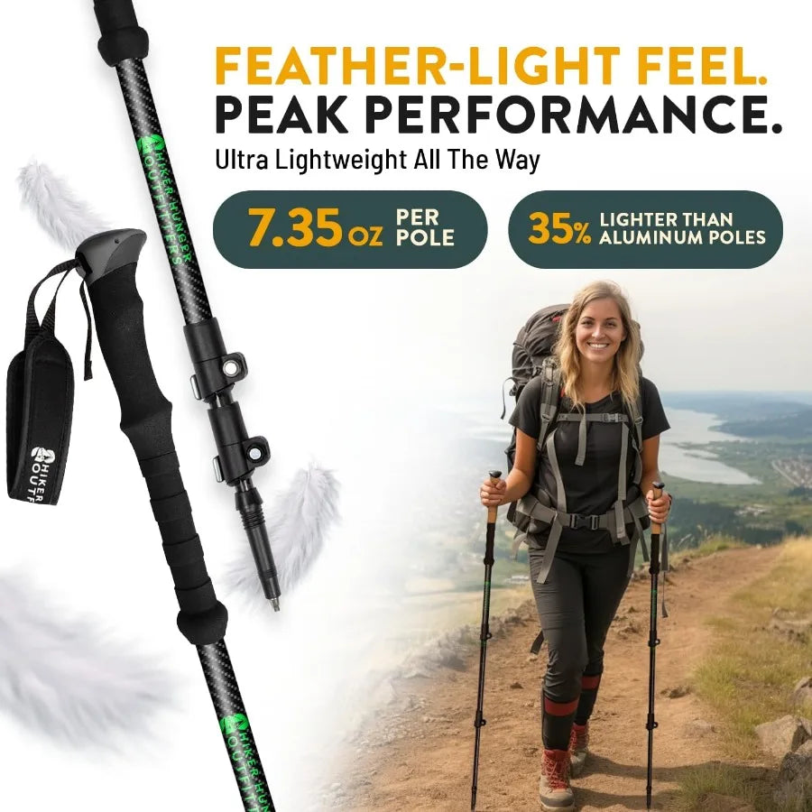 100 Carbon Fiber Trekking Poles by USA Brand Ultra Strong Lightweight Collapsible Hiking Poles with Cork and EVA Foam Grips Qui