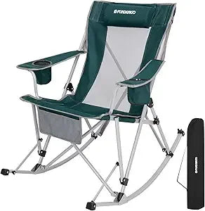 Rocking Camping Chair, High Mesh Back Portable Folding Camp Chairs with Pillows, Cup Holder and Carry Bag for Lawn Patio Garden