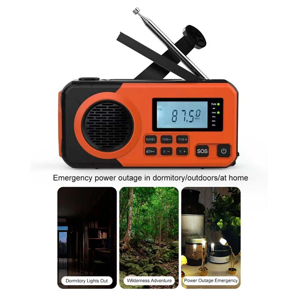 AM/FM/SW Hand Crank Emergency Radio Solar Powered Radio with BT SOS Alarm &LED Flashlight & 4000mAh Power Bank for Outdoor Camp