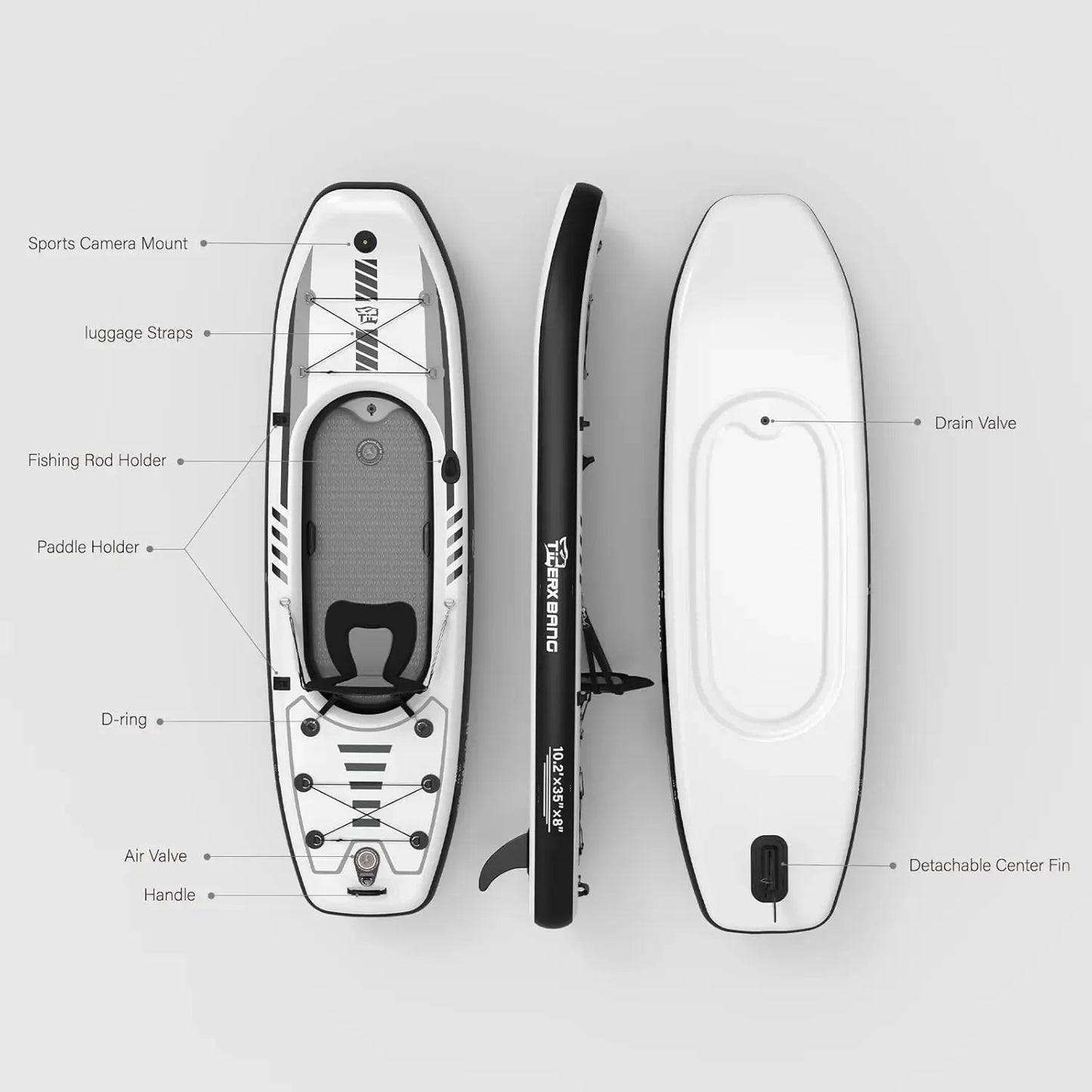 10.2'x35''x8'' Inflatable Kayak with Seat, SUP-Kayak Set Includes Hand Pump/Aluminum Oar/Backpack, Boat for
