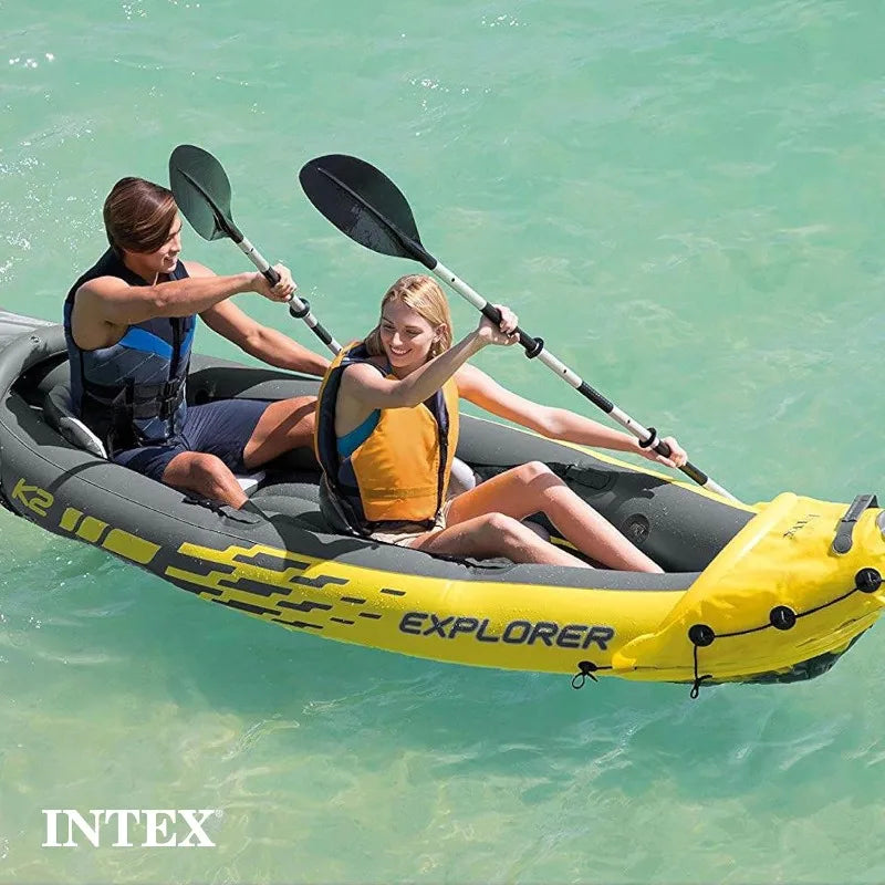 Intex 68307EP Explorer K2 Inflatable Kayak Set: Deluxe 86in Kayak Paddles and High-Output Pump, Removable Skeg, 2-Person– 2 Pack