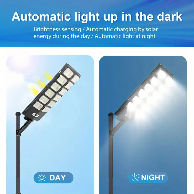 1Pc Ip65 Waterproof Solar Street Light Outdoor 6500K 100000Lm High Brightness 504 Led Solar Parking Lot Light, with Foldable Bracket Solar Flood Light (Wide Angle Motion Sensor Remote Control), for Commercial Area Lighting, C