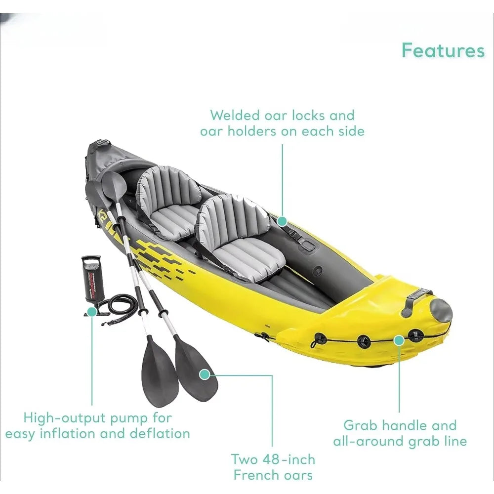 Hot-Sell!2-Person Inflatable Kayak Set: Includes Deluxe 86in Aluminum Oars and High-Output Pump,SuperStrong PVC,Adjustable Seats