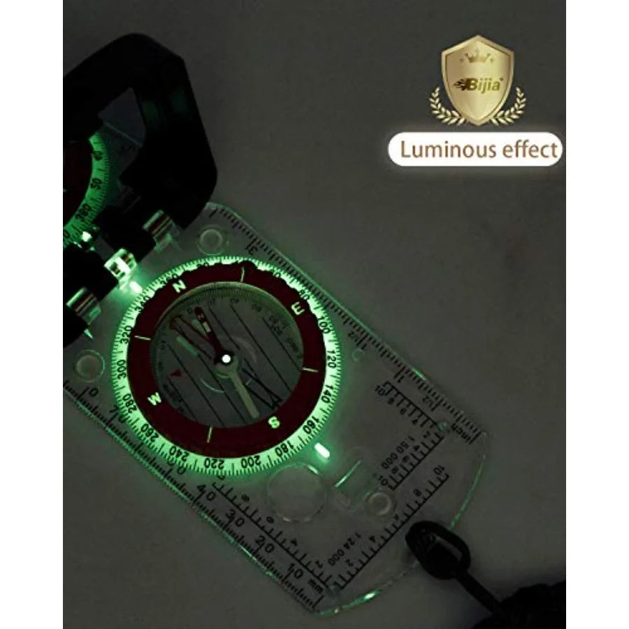 Orienteering Map Compass with Sighting Mirror Adjustable Declination Clinometer and LED Light for Hiking Camping Orienteering H