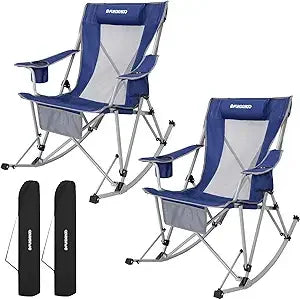 Rocking Camping Chair, High Mesh Back Portable Folding Camp Chairs with Pillows, Cup Holder and Carry Bag for Lawn Patio Garden