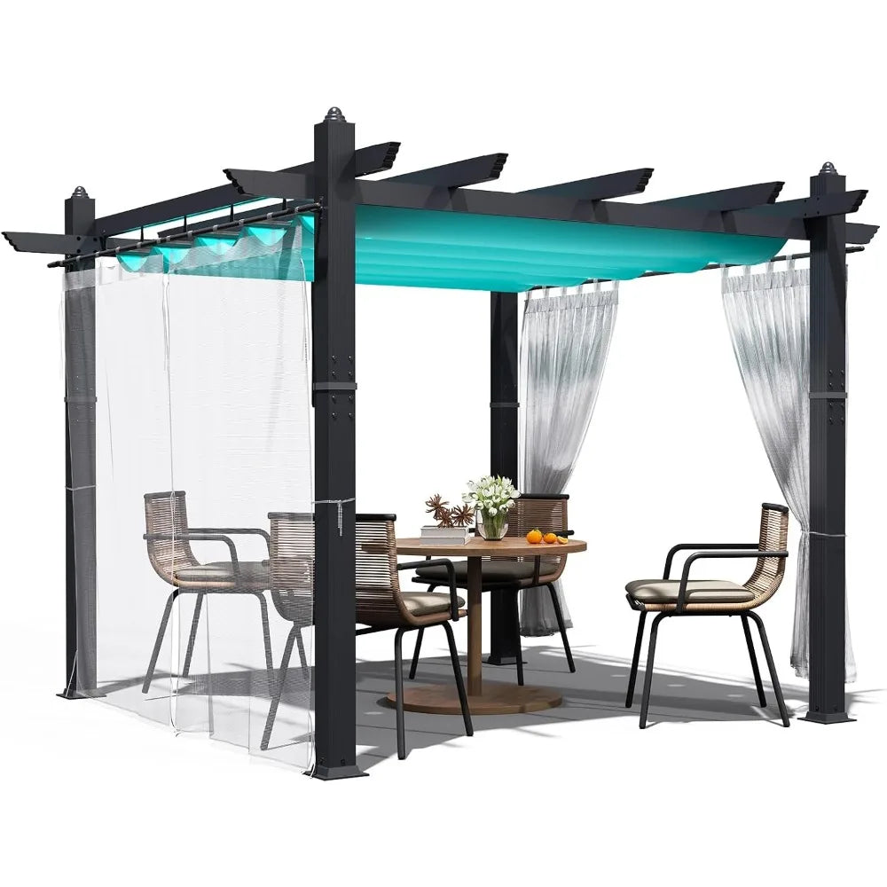 10×13 FT Heavy Duty Aluminum Pergola with Adjustable Canopy & Side Mesh Screen, Rust-Proof Outdoor Gazebo for Patio, Backyard &