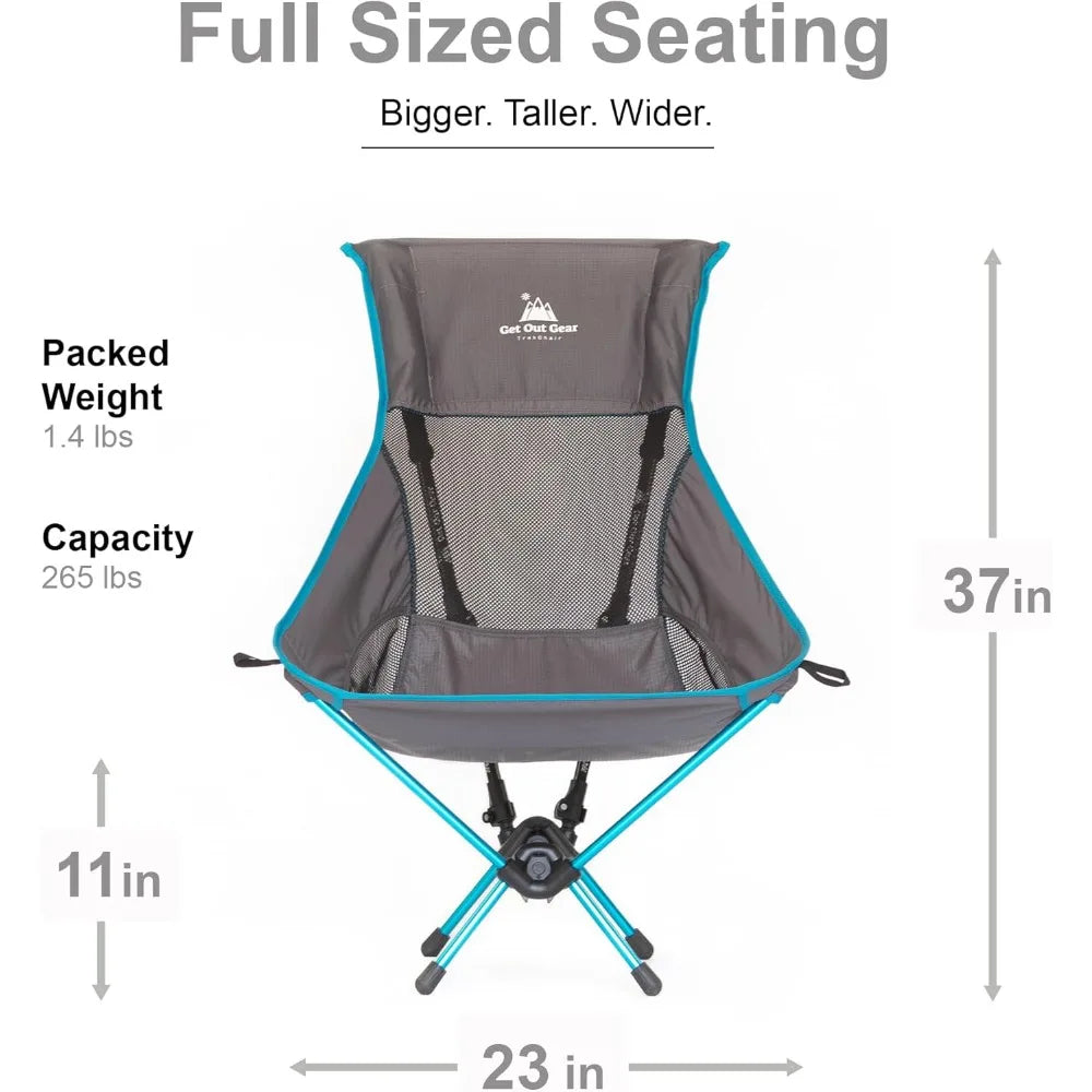 TrekChair V2 Highback Backpacking Chair | 2-in-1 Trekking Pole and Camp Chair System | Extra Large and Wide with Headrest | Ultr