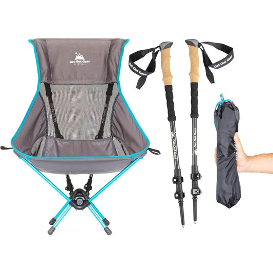TrekChair V2 Highback Backpacking Chair | 2-in-1 Trekking Pole and Camp Chair System | Extra Large and Wide with Headrest | Ultr