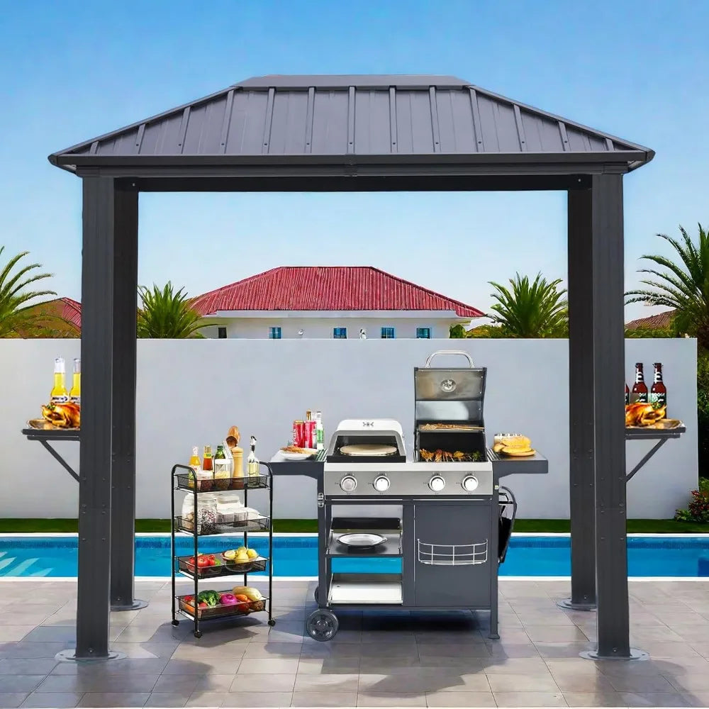 8'x5' Outdoor Hardtop BBQ Gazebo, Single Roof Design with Aluminum Structure and Galvanized Steel Roof, Great for Patio and Bac