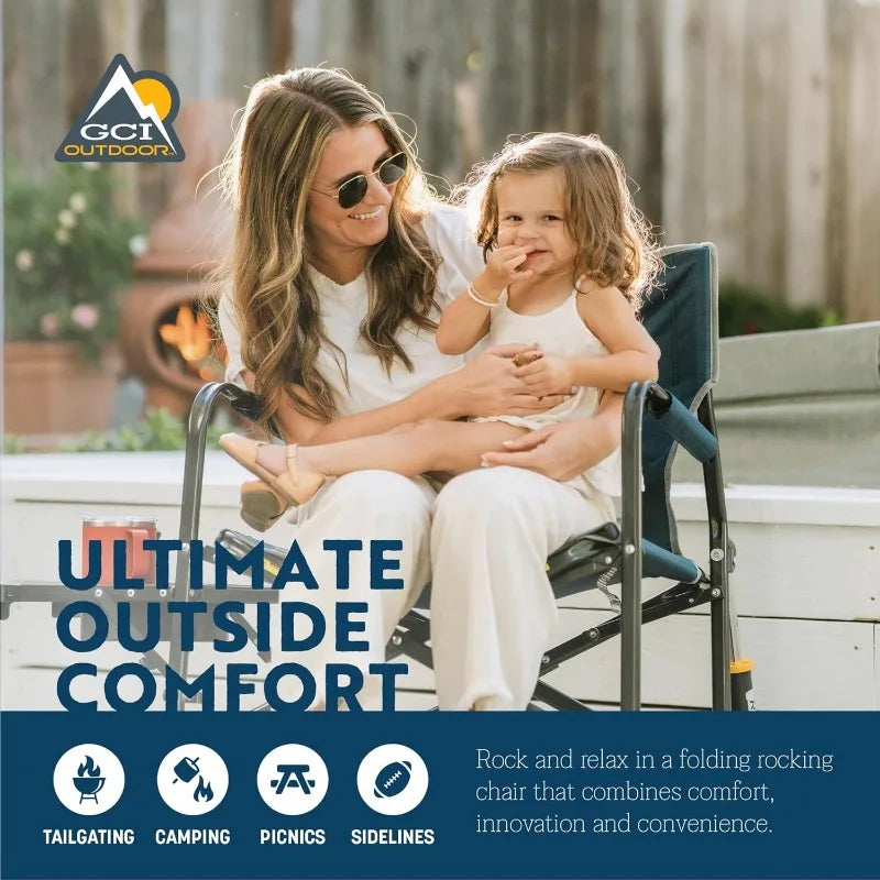 GCI OUTDOOR Freestyle Rocker with Side Table Camping Chair | Portable Folding Rocking Chair with Solid, Durable Armrests