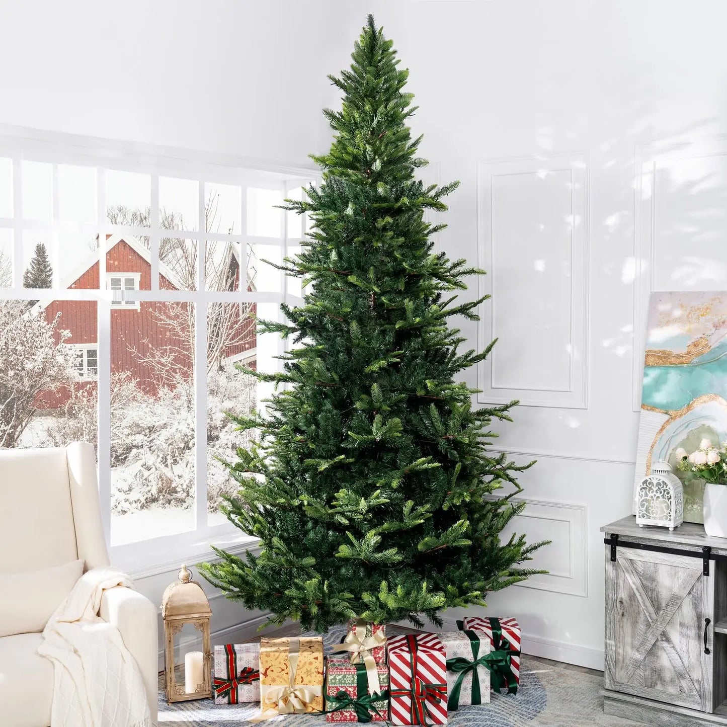 9ft Nordic Christmas Tree, 2106 Branch Tips, 1100 Warm Lights, Metal Stand