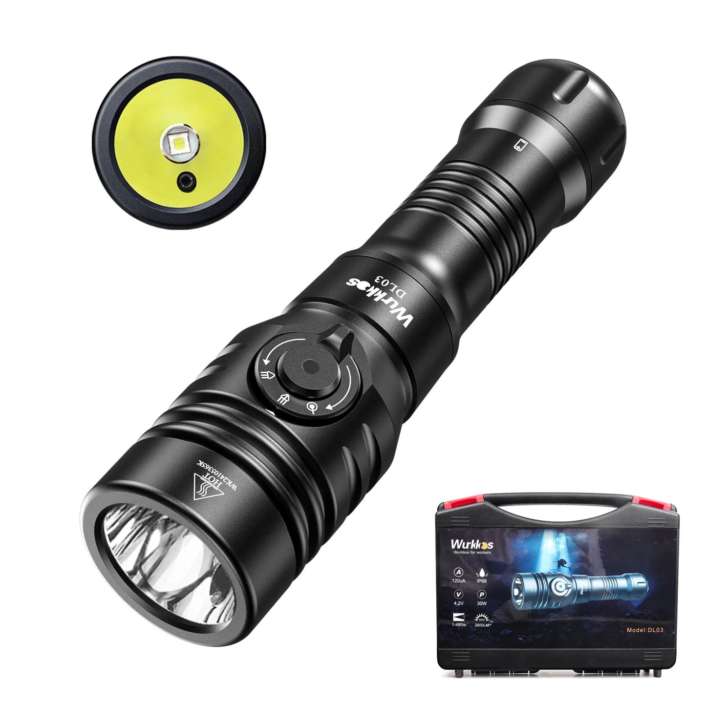 Wurkkos DL03 Professional Diving Flashlight 2800LM Dive Light Rechargeable IP68 Underwater Lantern with Green Beam 21700 Battery