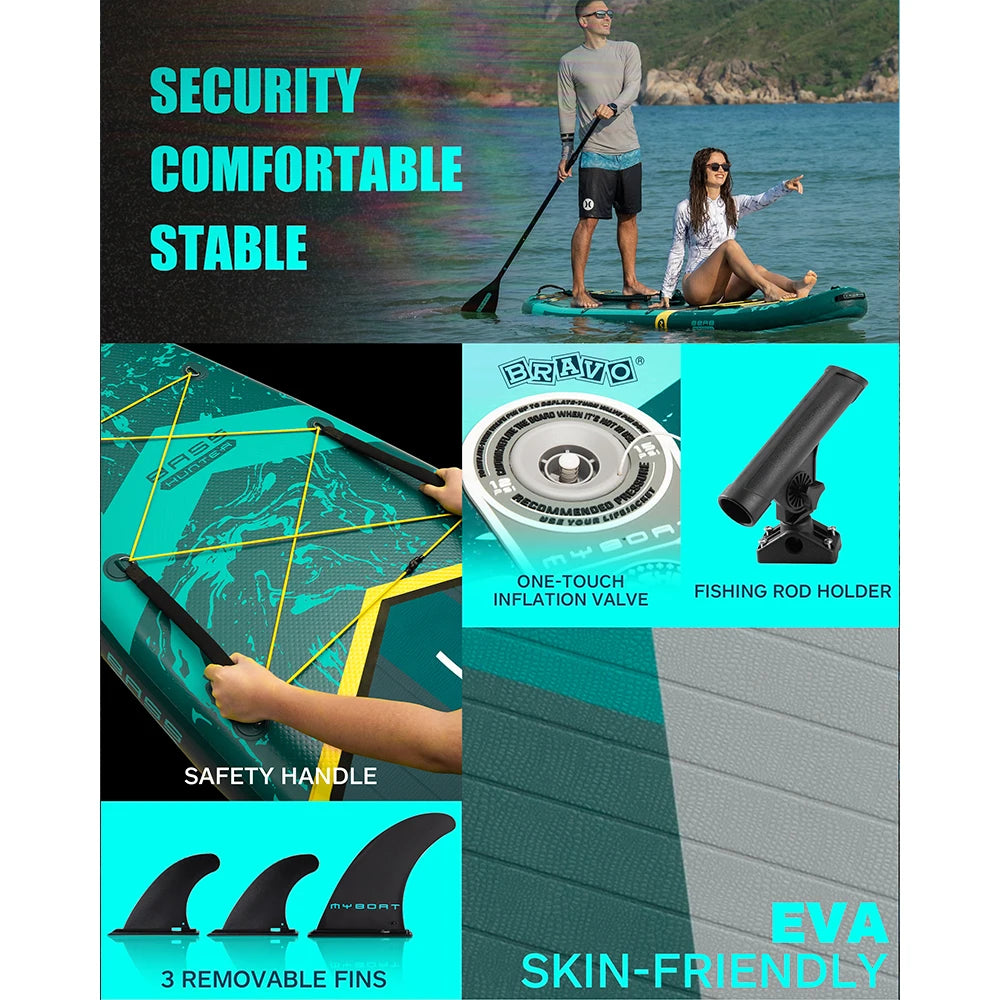 Myboat BASS HUNTER Green SUB Waterproof Inflatable Paddle Board 11'6''x35''x6'' Aquatic Fishing With Accessories SUP сапборд