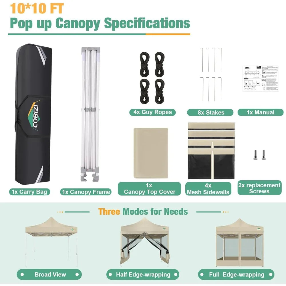 10x10 Canopy Tent, Heavy Duty Pop up Canopy with Sidewalls, Waterproof Easy Setup Canopy with Mosquito Netting, Outdoor Instant