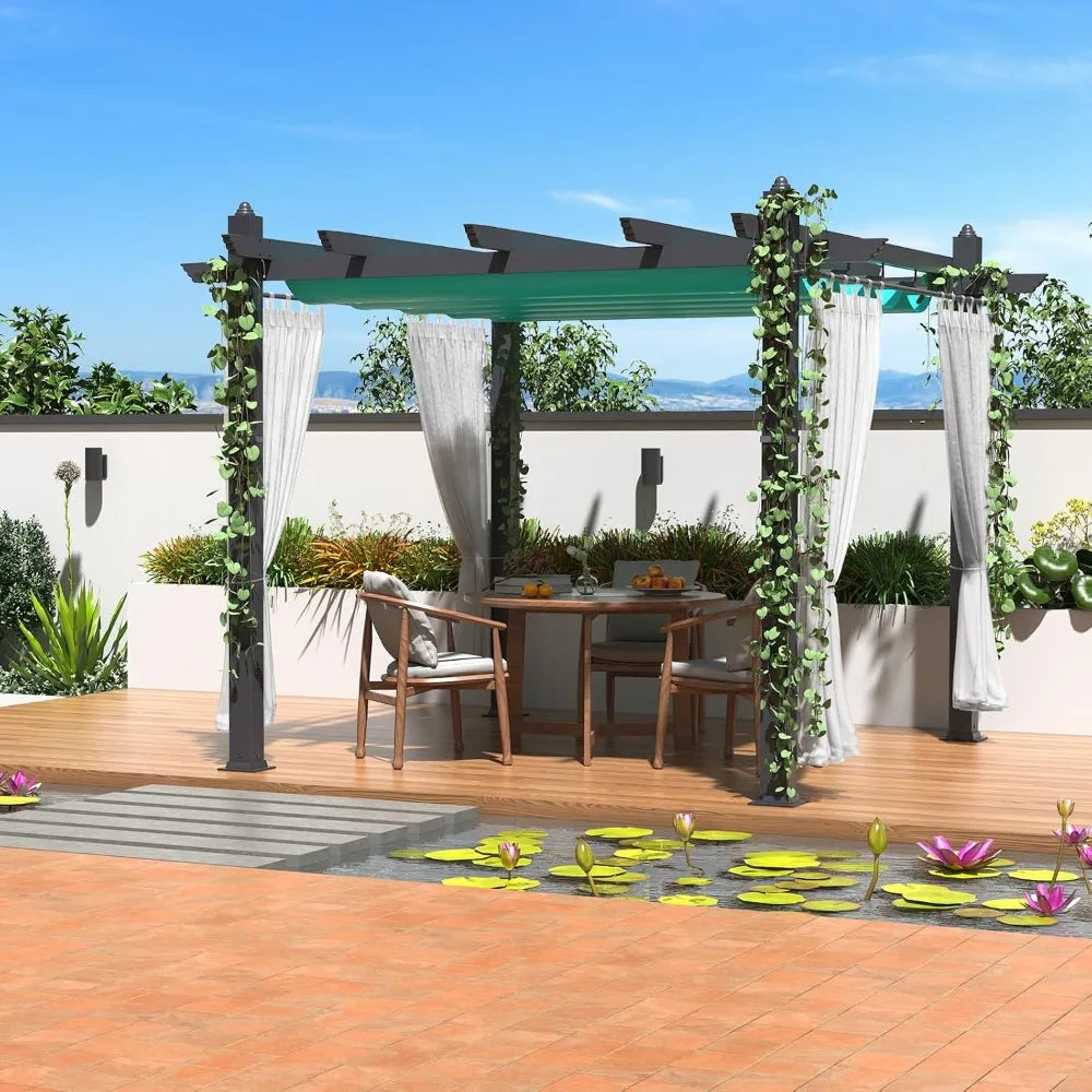 10×13 FT Heavy Duty Aluminum Pergola with Adjustable Canopy & Side Mesh Screen, Rust-Proof Outdoor Gazebo for Patio, Backyard &