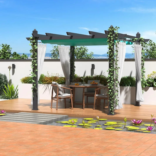 10×13 FT Heavy Duty Aluminum Pergola with Adjustable Canopy & Side Mesh Screen, Rust-Proof Outdoor Gazebo for Patio, Backyard &