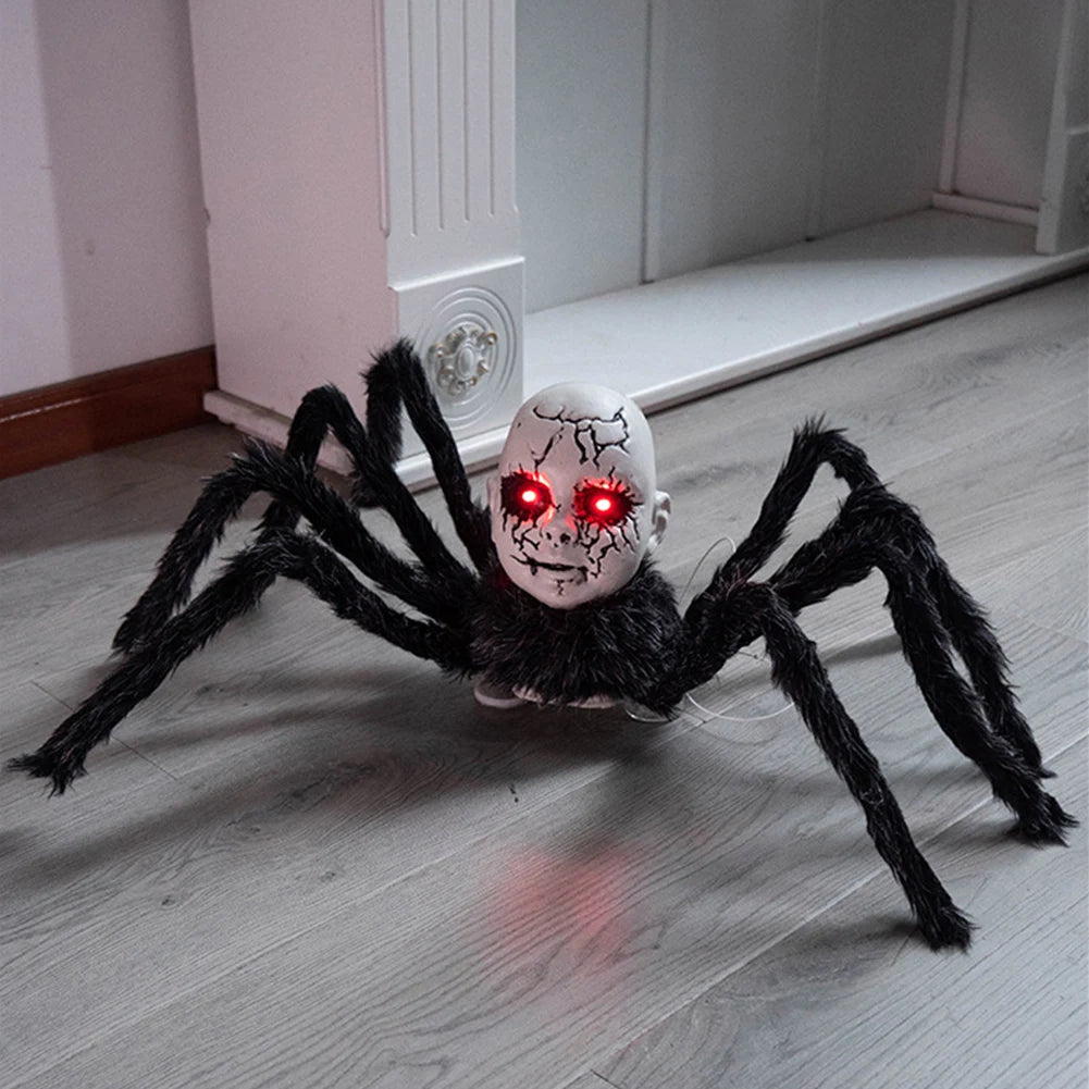 Halloween Doll Face Spider Ornament with Red Eyes Halloween Horror Face Spider for Indoor Outdoor Yard Haunted House Party Porch