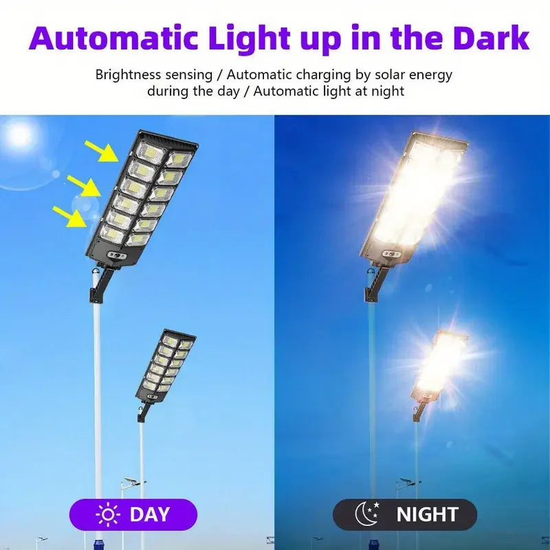 1Pc Ip65 Waterproof Solar Street Light Outdoor 6500K 100000Lm High Brightness 504 Led Solar Parking Lot Light, with Foldable Bracket Solar Flood Light (Wide Angle Motion Sensor Remote Control), for Commercial Area Lighting, C