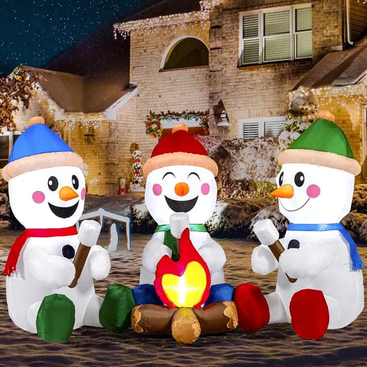 6 FT Long Christmas Inflatable Snowman with Campfire 3 Pack Small Snowman with Builtin LEDs Christmas Blow Up Yard Decoration w