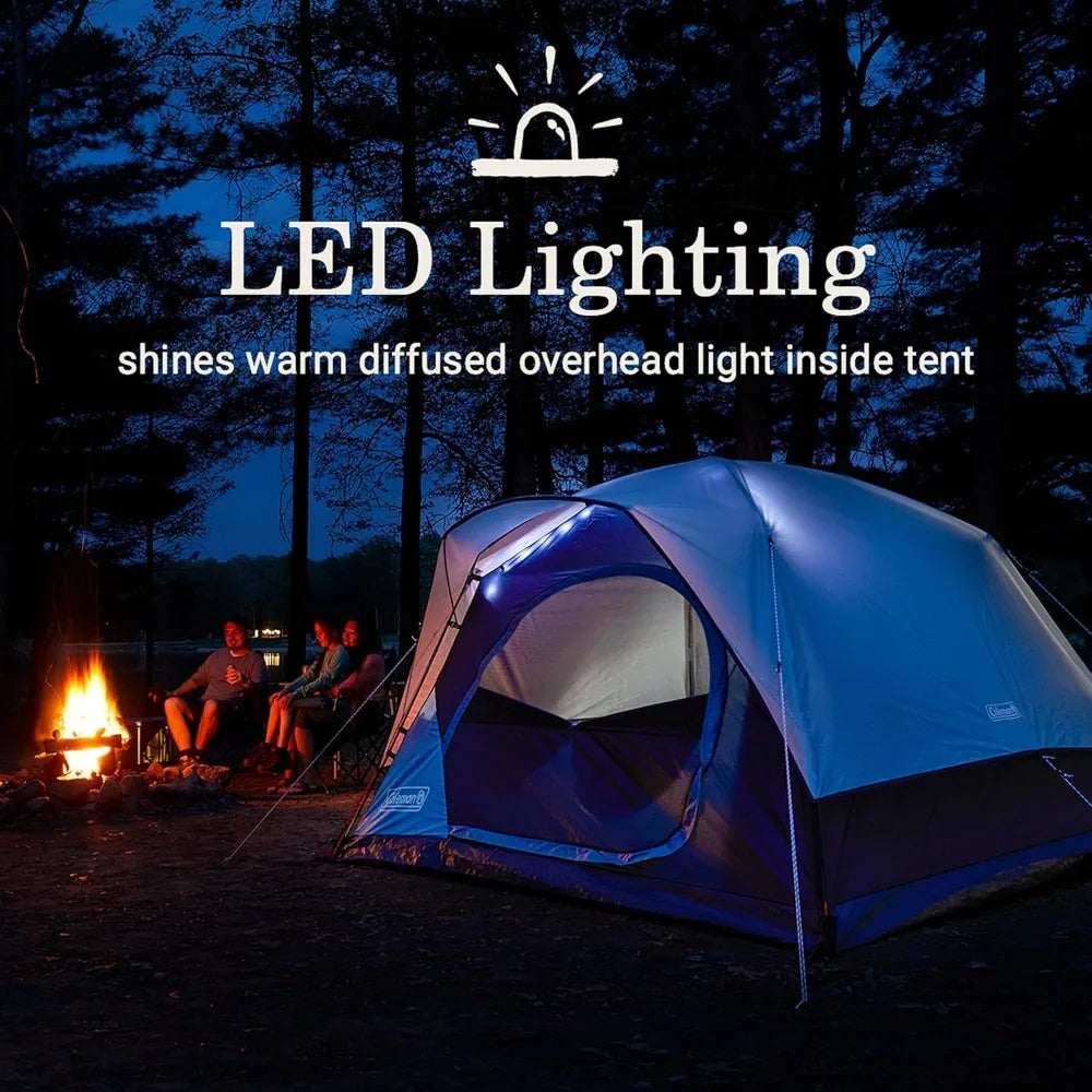 Coleman Skydome LED-lit Camping Tent for 4-8 People, Weatherproof with Pre-attached Poles, Rainfly, and Carry Bag