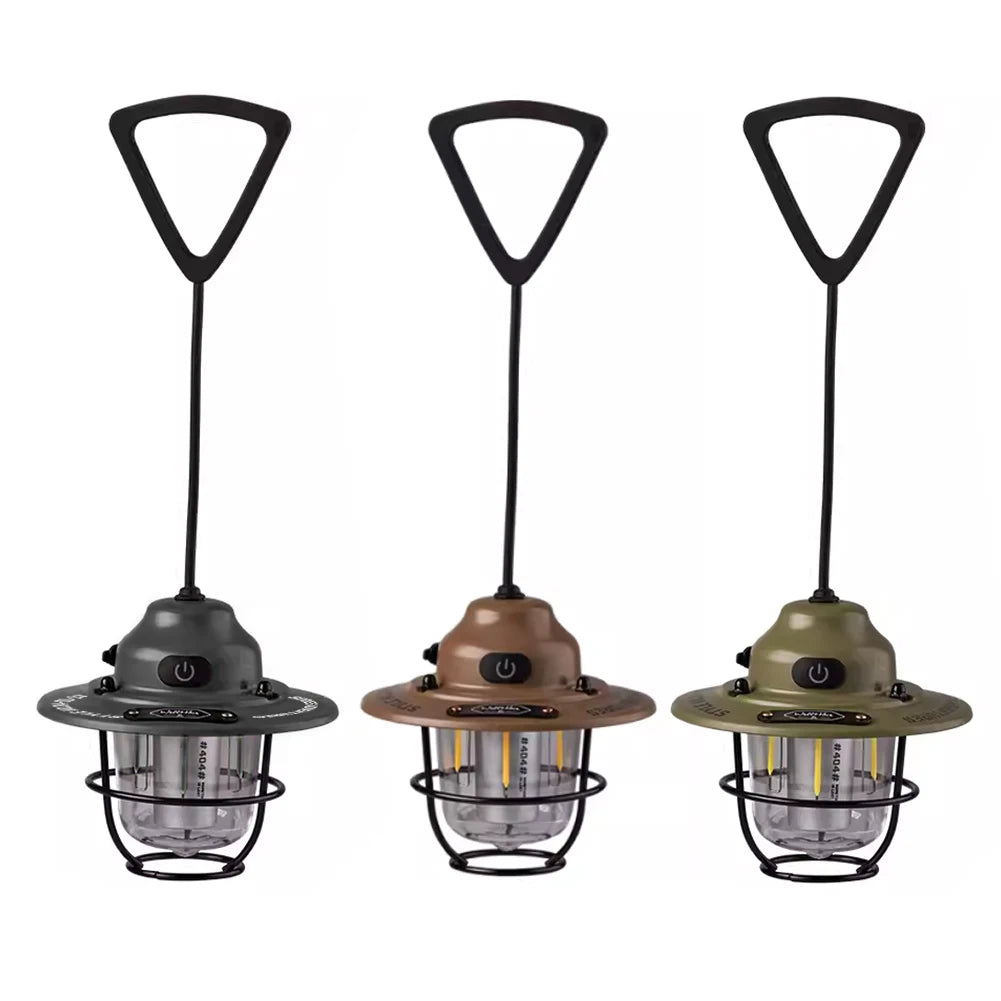 LED Camping Lantern Dimmable Camping Light Type C Charging Retro Camping Light 4 Light Modes IPX4 Waterproof for Fishing Camping
