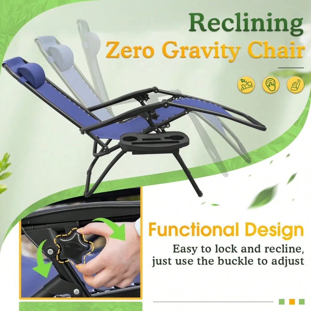 Zero Gravity Chairs 2 Pack, Foldable Outdoor Reclining Lounge Chairs with Headrest for Patio Lawn, Beige