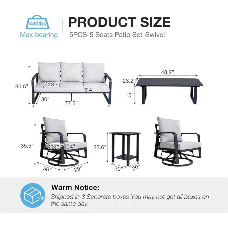 RPD4-Qoutdoor furniture 5 piece. swivel rocking chairs. all weather outdoor aluminum sofa. patio bistro set for PA
