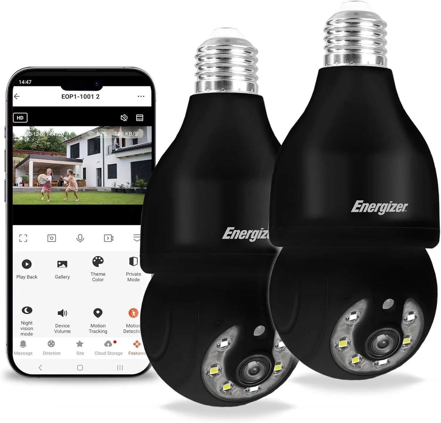 Smart Light Bulb 2K Security Camera 2-Pack, Outdoor Socket Camera, Auto Tracking, Pan & Tilt, Night Vision, 2-Way Audio, Instant