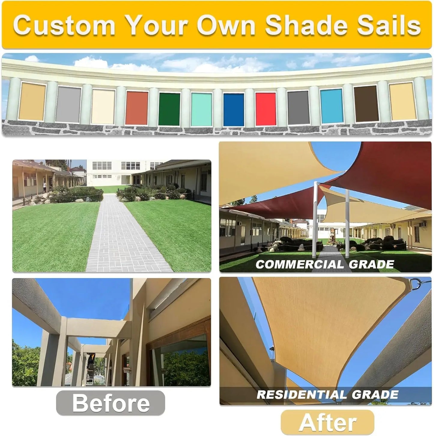 Sun Shade Sail Curved 20'X26' Sand Rectangle Outdoor Shade Cover UV Blovk Canopy for Patio Garden Backyard Heavy Duty Permeable