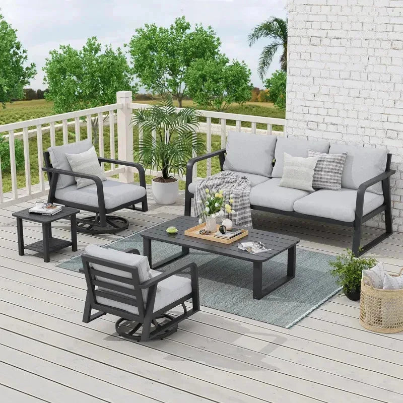 RPD4-Qoutdoor furniture 5 piece. swivel rocking chairs. all weather outdoor aluminum sofa. patio bistro set for PA