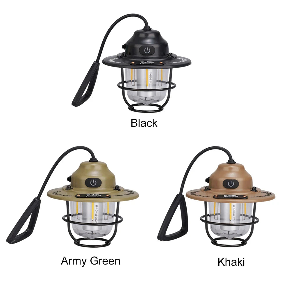 LED Camping Lantern Dimmable Camping Light Type C Charging Retro Camping Light 4 Light Modes IPX4 Waterproof for Fishing Camping